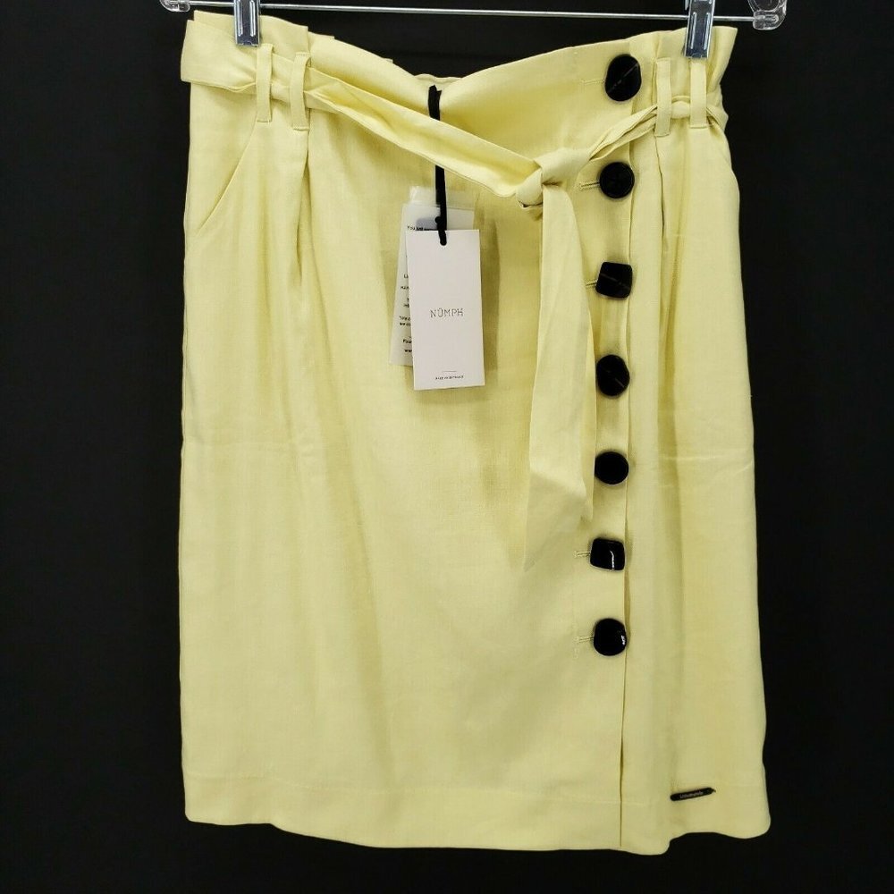 NWT NUMPH Yellow Belted Skirt Buttons Lightweight Spring Summer Skirt MEDIUM